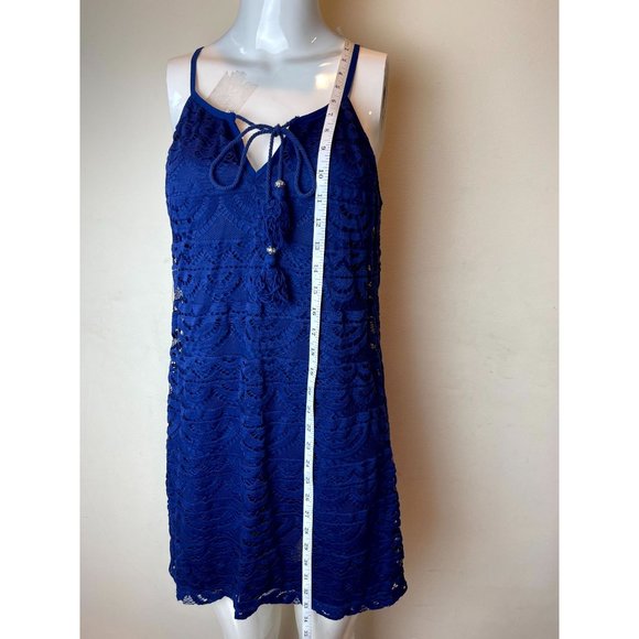 Lily-Rose Womens Lace Shift Mini Dress 13823U56H4 Halter Neck Sleeveless Navy M - Picture 3 of 7